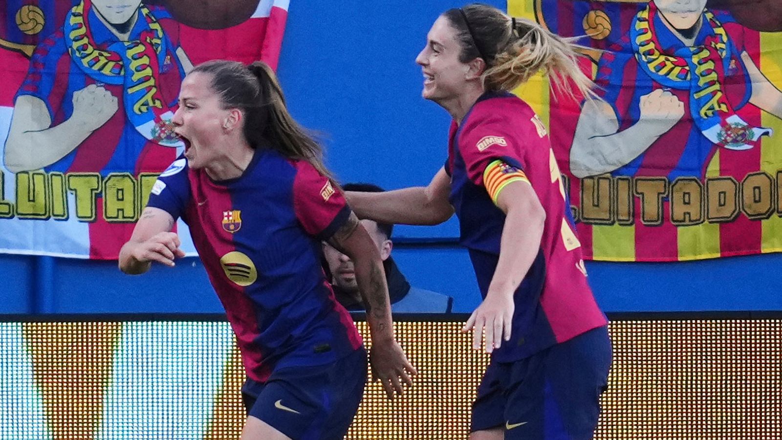 Claudia Pina celebrates after doubling Barcelona's lead against Chelsea