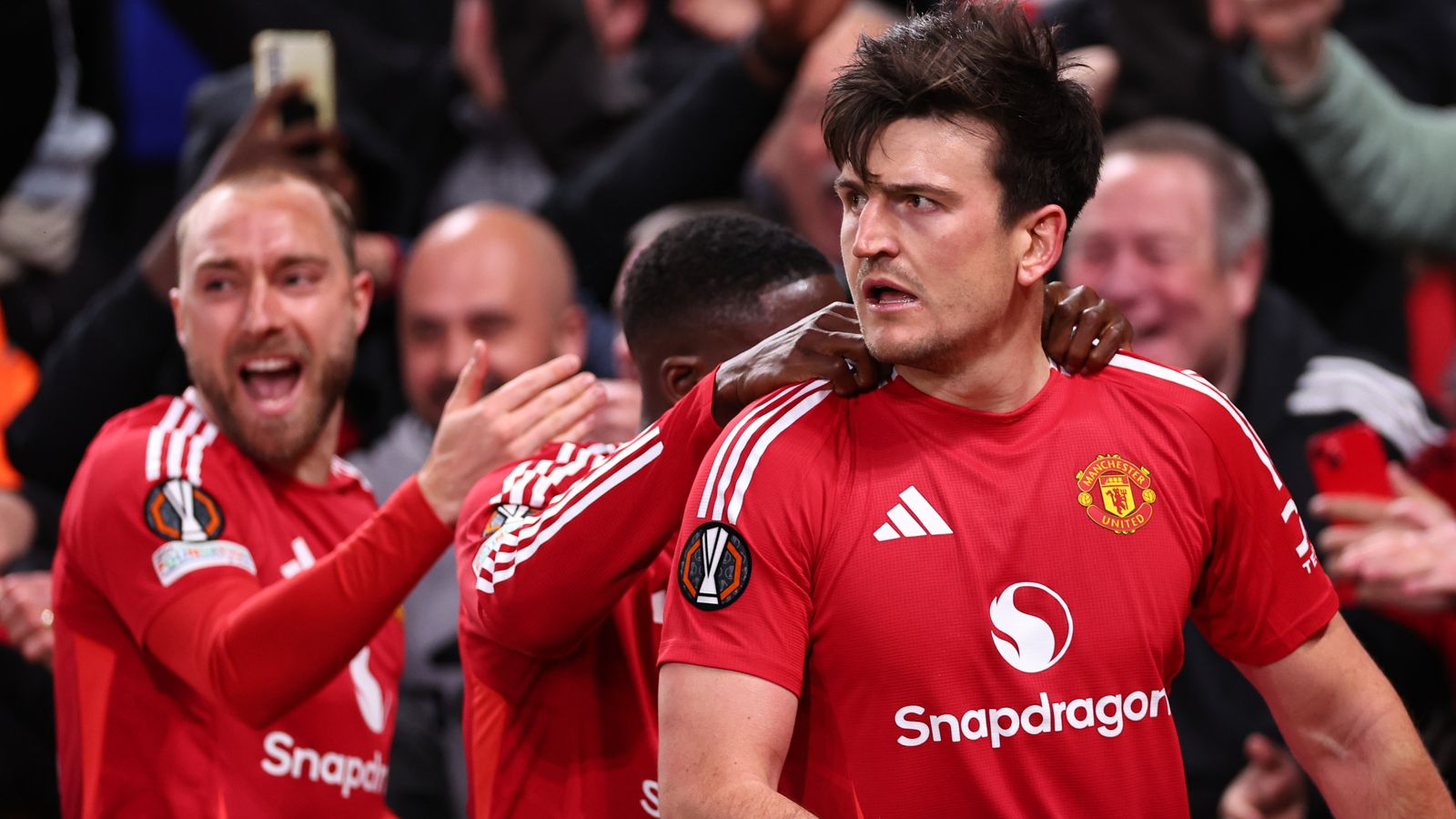 Harry Maguire scored a 121st minute winner against Lyon to spark wild celebrations at Old Trafford