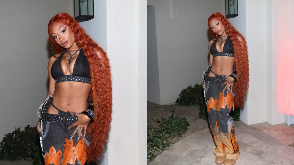 Megan Thee Stallion Parties in Denim Bralette at Coachella Weekend Two