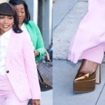 Angela Bassett seen at "The View" in Hudson Square on May 20, 2025 in New York City.