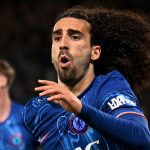 Marc Cucurella celebrates giving Chelsea the lead against Manchester United