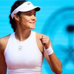 Emma Raducanu of Great Britain celebrates a point against Suzan Lamens of Netherlands in the Women's Singles Round of 128 match during Day Two of the Mutua Madrid Open at La Caja Magica on April 23, 2025 in Madrid, Spain. (Photo by Ion Alcoba Beitia/Getty Images)