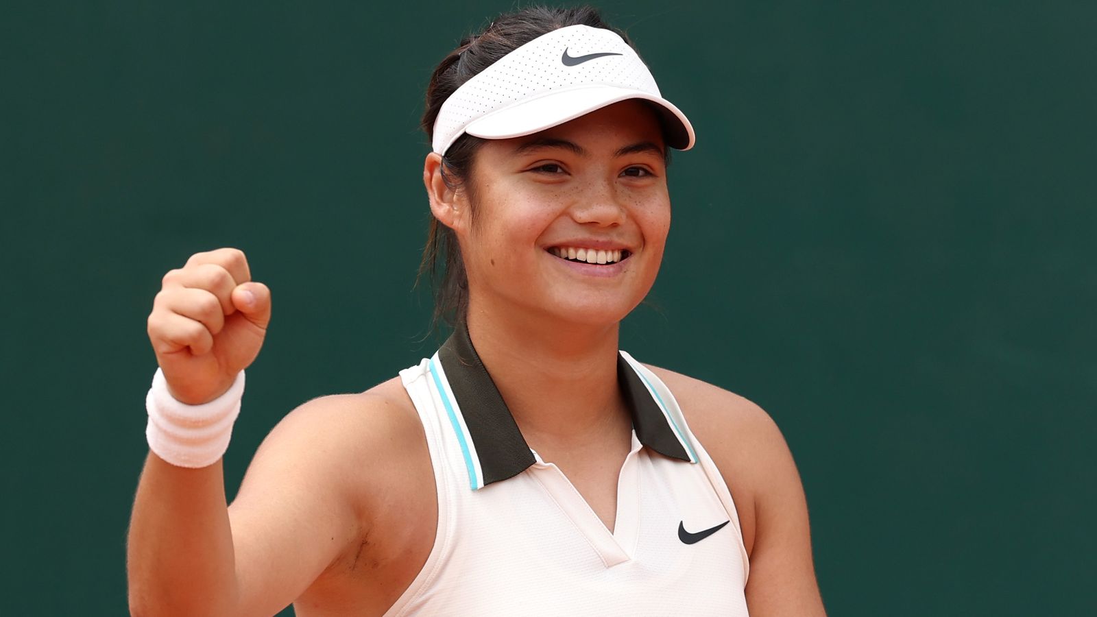 Emma Raducanu of Great Britain celebrates her victory over Wang Xinyu of People's Republic of China in the Women's Singles First Round match on Day Two of the 2025 French Open at Roland Garros on May 26, 2025 in Paris, France. (Photo by Julian Finney/Getty Images)