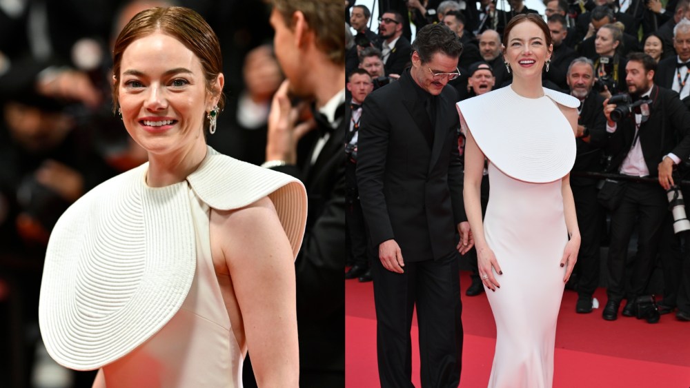 Emma Stone Wows in Louis Vuitton Bib Dress at Cannes 2025
