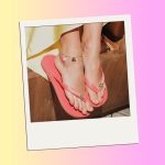 anklet trend summer 2025 shown on model with ankle bracelet and Havaianas flip flops in Polaroid photo at Gigi Hadid event