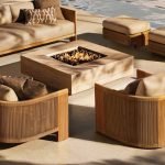 From the RH Outdoor "Striata" Teak Collection.