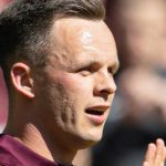 EDINBURGH, SCOTLAND - MAY 10: Hearts' Lawrence Shankland celebrates scoring to make it 1-0 during a William Hill Premiership match between Heart of Midlothian and Motherwell at Tynecastle Park, on May 10, 2025, in Edinburgh, Scotland. (Photo by Mark Scates / SNS Group)