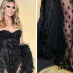 Heidi Klum at the amfAR Gala Cannes 2025 and a closeup of her black sandal stilettos.