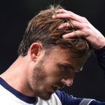 Tottenham Hotspur's James Maddison reacts during the UEFA Europa League quarter-final, first leg match at the Tottenham Hotspur Stadium, London. Picture date: Thursday April 10, 2025.