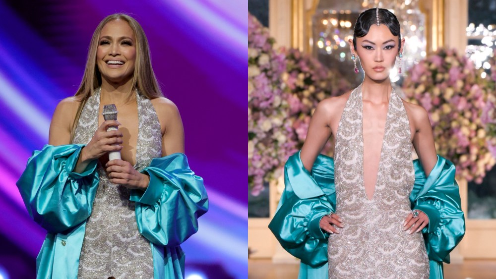 Jennifer Lopez at the 2025 American Music Awards; a model at the Miss Sohee's spring 2025 runway show.