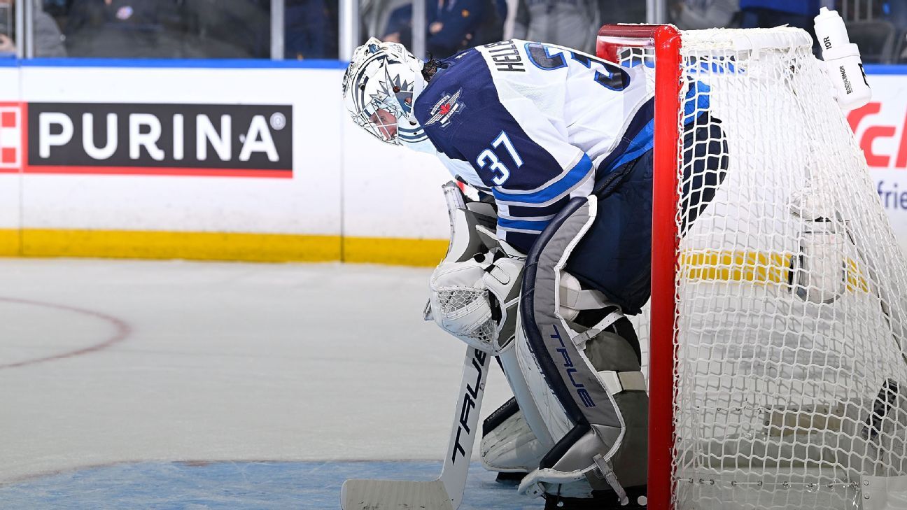 Jets’ Connor Hellebuyck pulled again as playoff woes continue