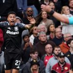 Aston Villa's Morgan Rogers (left) reacts after referee Thomas Bramall disallows his goal