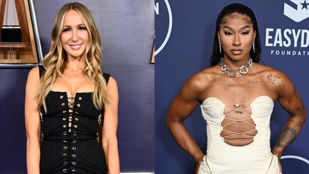 Nikki Glaser and Jordan Chiles at the 2025 American Music Awards.