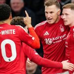 Nottingham Forest's Elliot Anderson (right) celebrates with team-mates after scoring their side's first goal of the game during the Premier League match at the Tottenham Hotspur Stadium, London. Picture date: Monday April 21, 2025.