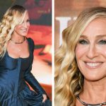 Sarah Jessica Parker channeling y2k 2000s hair trends with slicked hair and mermaid waves, sported a side part at the photo call for Max "And Just Like That..." Season 3 held on May 21.