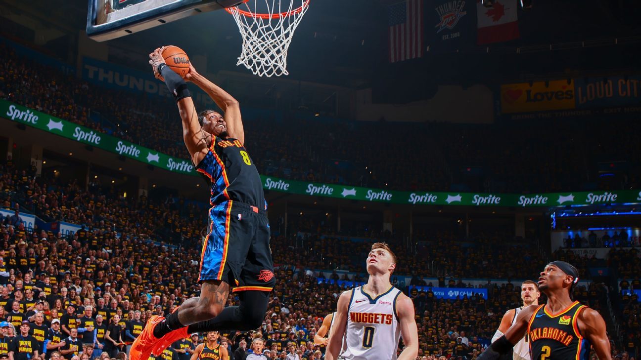 Thunder get even, blow out Nuggets by 43 points in Game 2