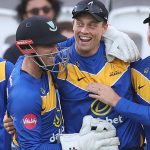 Sussex's Harrison Ward (centre) is congratulated after taking a spectacular catch to dismiss Middlesex's Kane Williamson