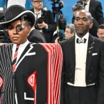 Janelle Monáe wearing Paul Tazewell x Thom Browne.