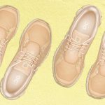 two sets of on women's cloud 6 shoes in a butter yellow hue over a pale yellow background