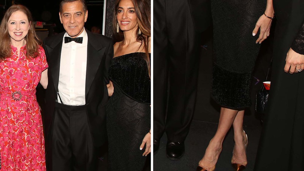 Amal Clooney Slips on Gianvito Rossi Plexi Pumps to Broadway Show