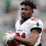 Tampa Bay Buccaneers wide receiver Antonio Brown (81) walks on the field during an NFL football game against the New York Jets, Sunday, Jan.