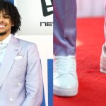 Asa Newell wears Louis Vuitton sneakers at the 2025 NBA Draft