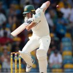 Australia's captain Pat Cummins avoids a delivery of West Indies' Jayden Seales during day one of the first cricket Test match at Kensington Stadium in Bridgetown, Barbados, Wednesday, June 25, 2025. (AP Photo/Ricardo Mazalan)