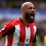 Bryan Mbeumo of Brentford celebrates scoring his team's first goal