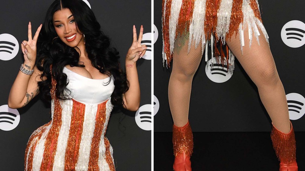 Cardi B Wears Orange Margiela Tabi Boots at Spotify Beach in Cannes