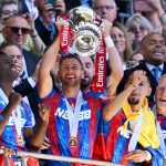 Joel Ward lifts the FA Cup following Crystal Palace's 1-0 win against Manchester City