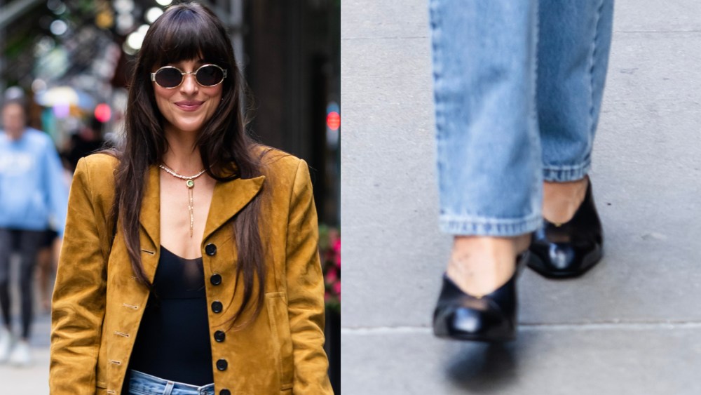 Dakota Johnson Wears Khaite’s Angular Wedge Shoes While Out in NYC