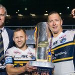 Picture by Allan McKenzie/SWpix.com - 07/10/2017 - Rugby League - Betfred Super League Grand Final - Castleford Tigers v Leeds Rhinos - Old Trafford, Manchester, England - Leeds's coach Brian McDermott with Rob Burrow and captain Danny McGuire after they win the Super League Grand Final trophy defeating Castleford.