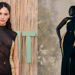 Eiza González attends The Serpentine Gallery Summer Party 2025 at Serpentine on June 24, 2025 in London, left. Harris Reed's fall 2025 ready-to-wear collection, right.