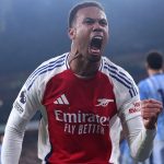 Arsenal's Gabriel celebrates the own goal by Tottenham's Dominic Solanke