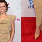 Isabela Merced attends the National Hispanic Media Coalition Impact Awards Gala 2025 in camel-hued stilettos and a Tory Burch dress at Beverly Wilshire, A Four Seasons Hotel on June 6, 2025 in Beverly Hills.