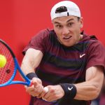 Jack Draper plays a backhand shot in his semi-final match at Queen's Club