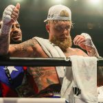 Jake Paul celebrates after his cruiserweight boxing match against Julio Cesar Chavez Jr. on Saturday, June 28, 2025, in Anaheim, Calif. (AP Photo/Etienne Laurent)