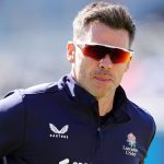 Lancashire's James Anderson warms up