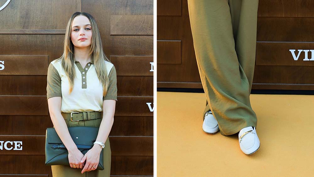 Joey King Wears Tod’s Loafers and Tailored Knit Set in Milan