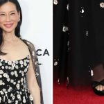 Lucy Liu attends the "Rosemead" premiere in Santoni shoes and Monique Lhuillier gown during the 2025 Tribeca Film Festival at SVA Theater on June 6, 2025 in New York City.