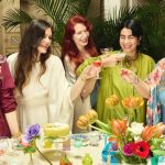 From left: Gabriela Giovanardi, Teresa Maccapani Missoni, Betony Vernon, Matete Martini and Alexandra Van Houtte in the campaign for the Marina Rinaldi by Teresa Maccapani Missoni capsule collection.
