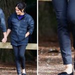 Prince Harry and Meghan Markle in her go-to Birdie Starling Slippers, black velvet flats she's worn for over a decade.