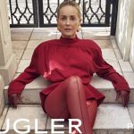 Sharon stone wearing a look from a new archival Mugler capsule.