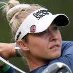 Nelly Korda hits on the second hole during the first round of the Chevron Championship LPGA golf tournament Thursday, April 24, 2025, in The Woodlands, Texas. (AP Photo/Eric Gay)