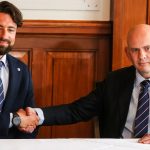 GLASGOW, SCOTLAND - JUNE 05:  Russell Martin is unveiled as the new Head Coach of Rangers Football Club alongside Rangers Chief Executive Officer Patrick Stewart at Ibrox Stadium, on June 05, 2025, in Glasgow, Scotland. (Photo by Craig Williamson / SNS Group)