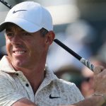 Rory McIlroy, of Northern Ireland, tees off on the 15th hole during the first round of the U.S. Open golf tournament at Oakmont Country Club Thursday, June 12, 2025, in Oakmont, Pa. (AP Photo/Gene J. Puskar)