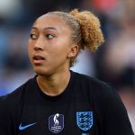 LEICESTER, ENGLAND - JUNE 29:  Lauren James of England acknowledge the fans after the Women's international friendly match