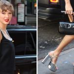Taylor Swift in head-to-toe Gucci, including metallic silver platform heeled-sandals