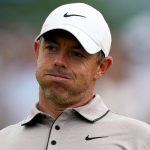 Rory McIlroy, of Northern Ireland, reacts after missing a putt on the eighth hole during the third round of the U.S. Open golf tournament at Oakmont Country Club Saturday, June 14, 2025, in Oakmont, Pa. (AP Photo/Carolyn Kaster)