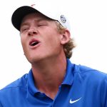 CARLSBAD, CALIFORNIA - MAY 27: Luke Poulter of the Florida Gators reacts after putting during the quarterfinals of the NCAA Division I Men...s Golf Championship held at the Omni La Costa Resort & Spa on May 27, 2025 in Carlsbad, California. (Photo by Tyler McFarland/NCAA Photos via Getty Images)